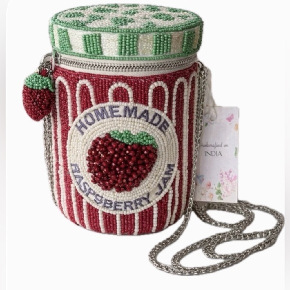 Viral Beaded homemade raspberry jam bag Red and Green jelly jar Crossbody Bag